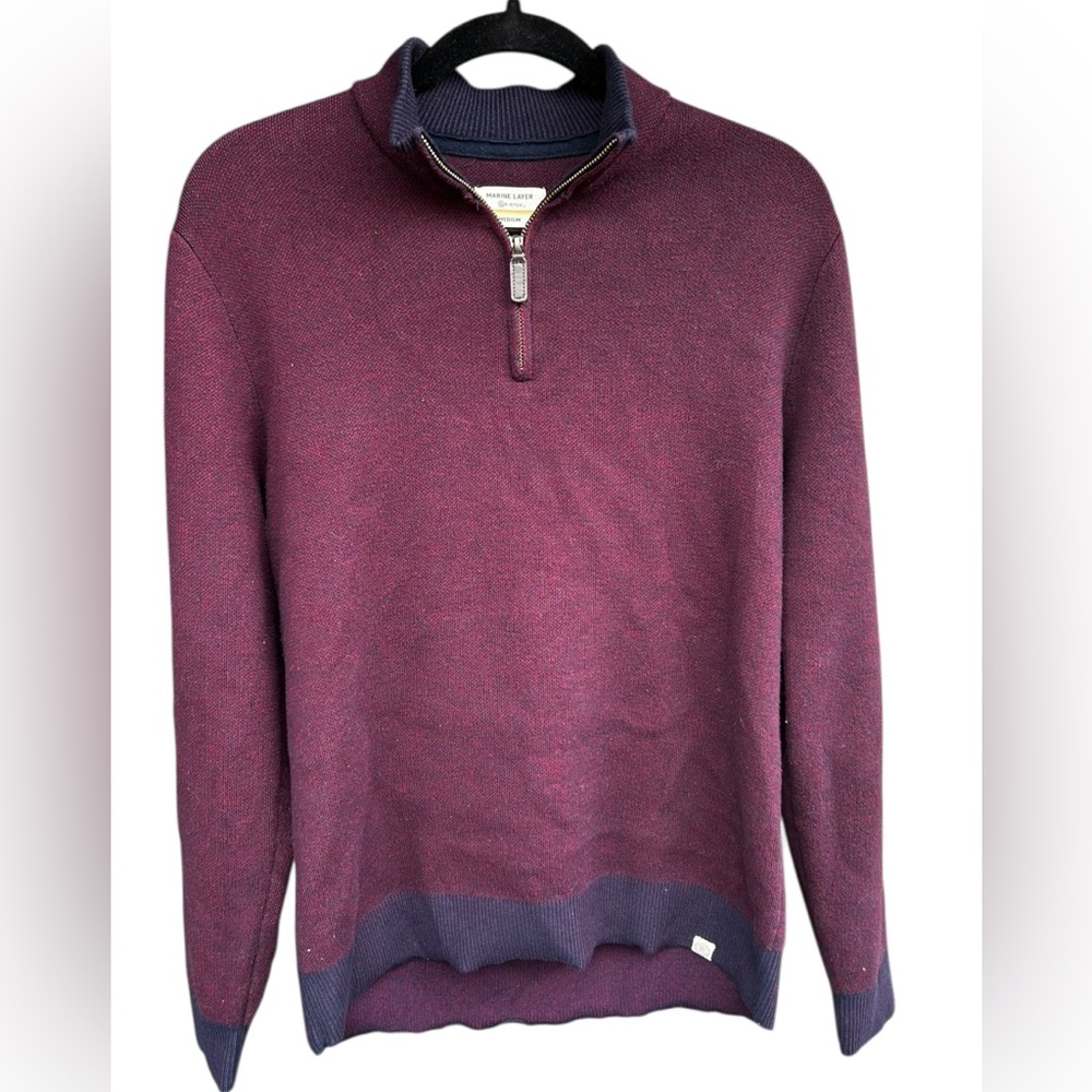 Men's Burgundy Marine Layer 1/4 Zip‎ Sweater Medium
